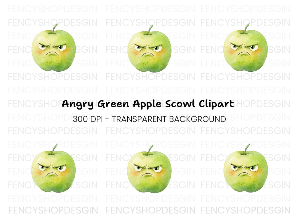 Angry Green Apple Cartoon Clipart Bundle