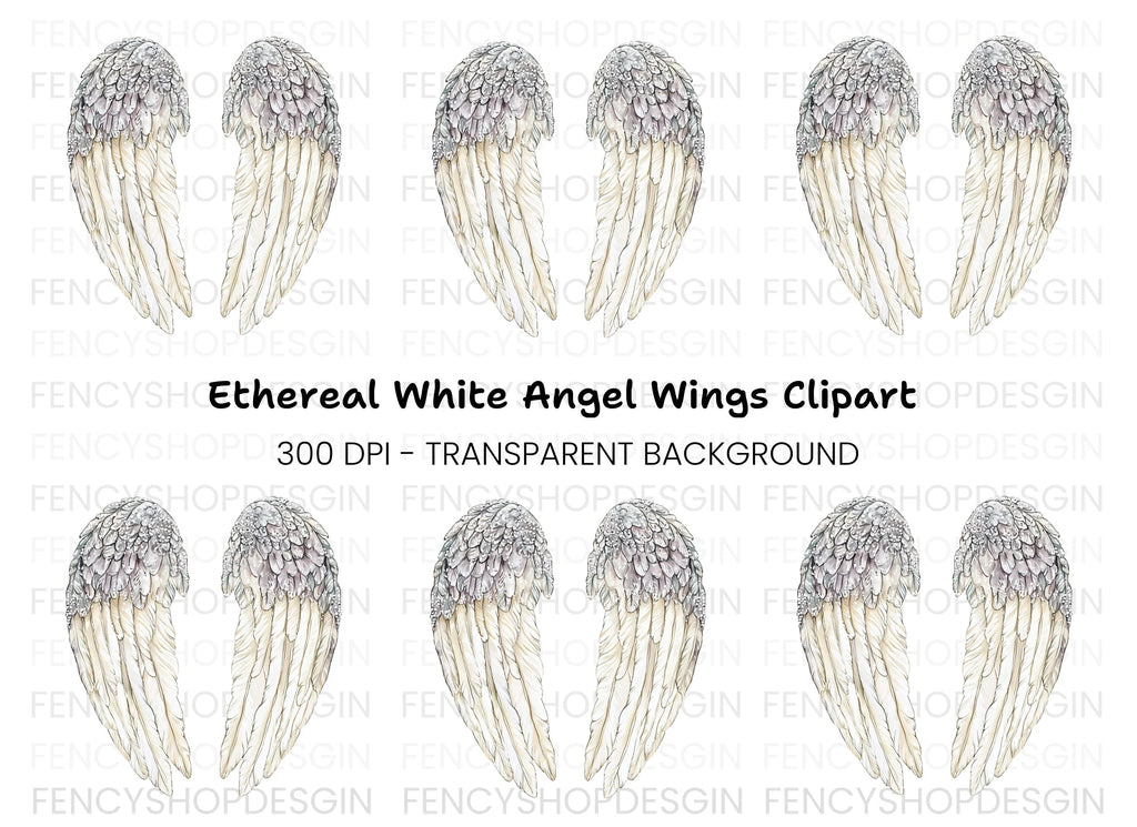 Sparkling White Angel Wings Clipart Bundle