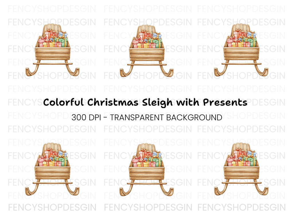 Christmas Sleigh with Gifts Clipart Bundle