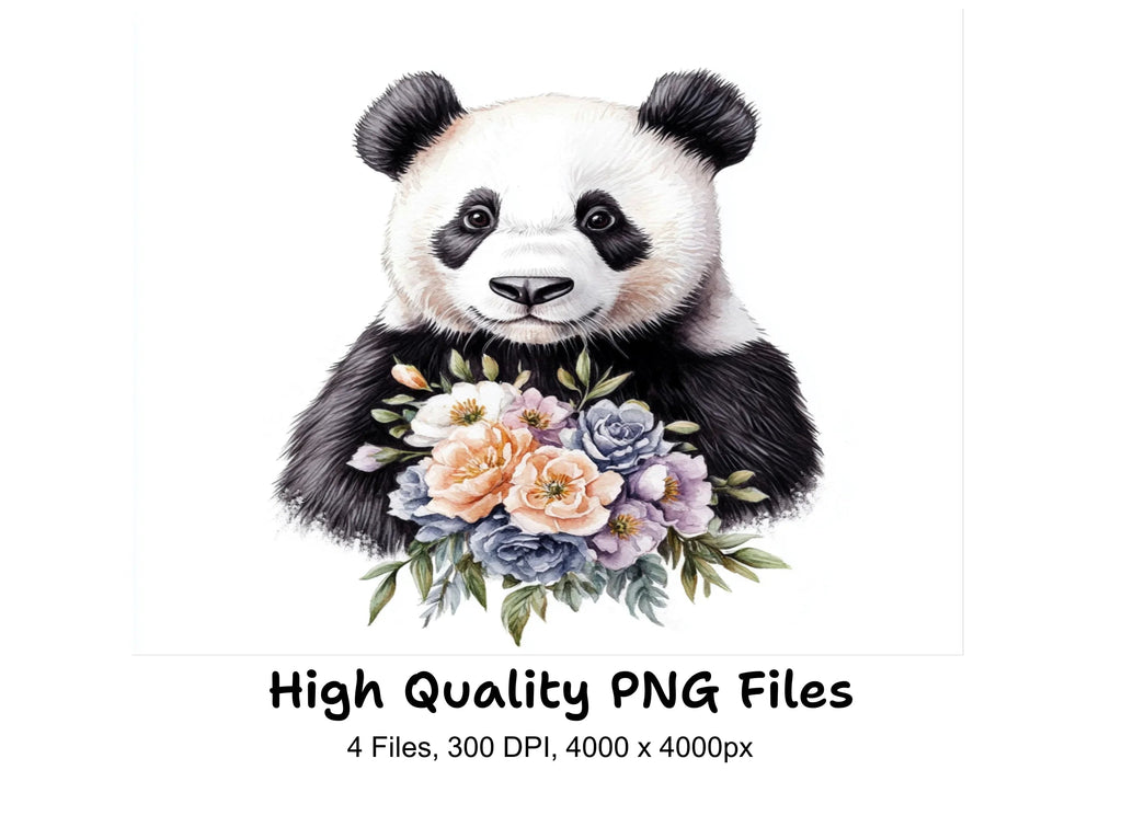 Charming Pandas with Floral Bouquets Clipart Bundle