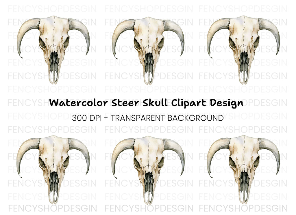 Rustic Cow Skull Illustration Clipart Bundle