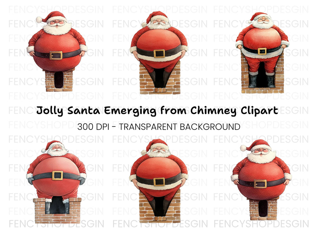 Santa Claus Stuck in Chimney Clipart Bundle