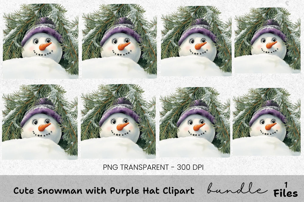 Cute Snowman with Purple Hat Clipart Bundle
