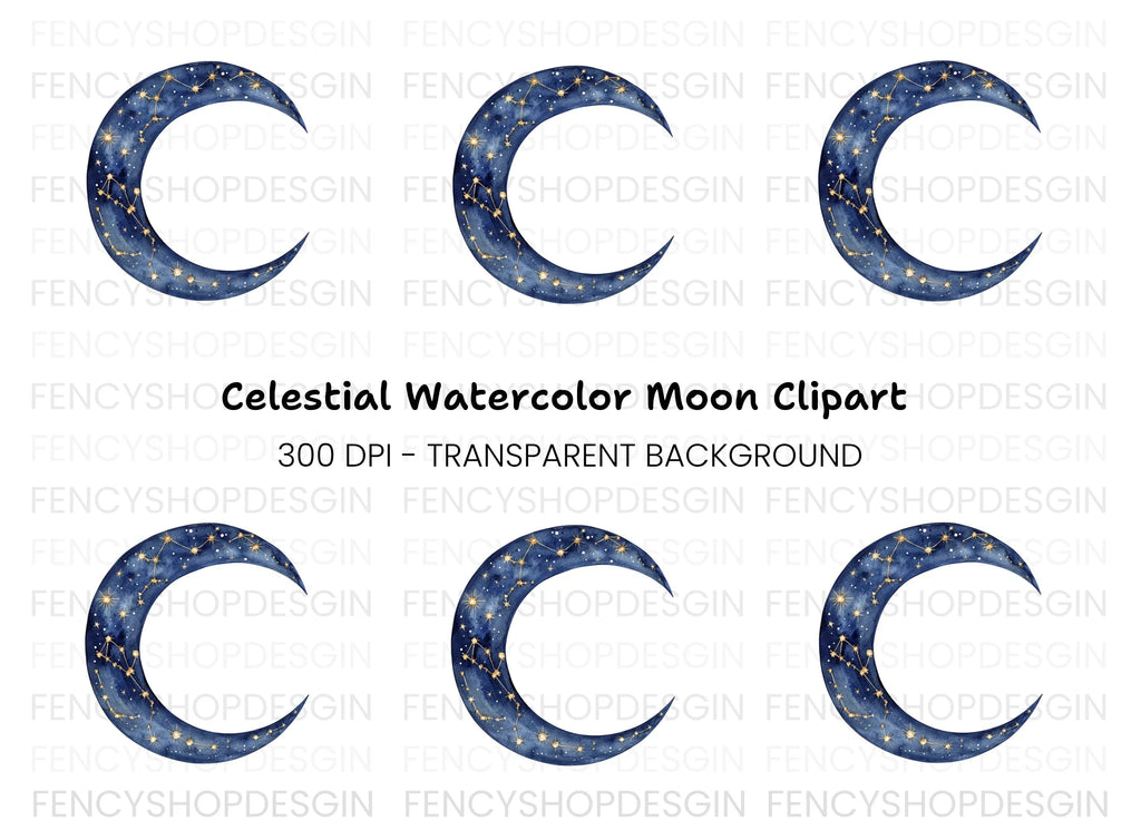 Mystical Blue Moon Constellation Clipart Bundle