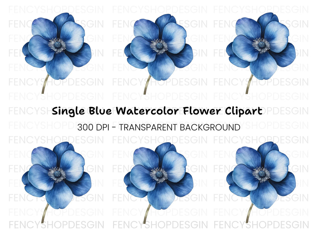 Vibrant Blue Anemone Flower Clipart Bundle