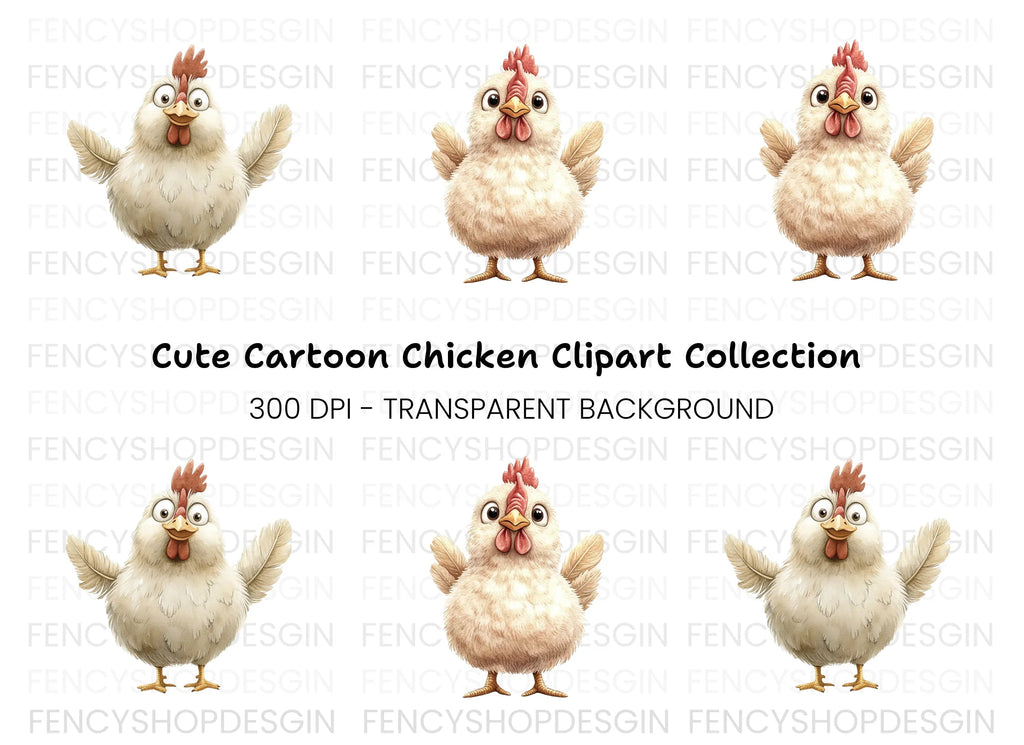 Cute Cartoon Chicken Clipart Bundle