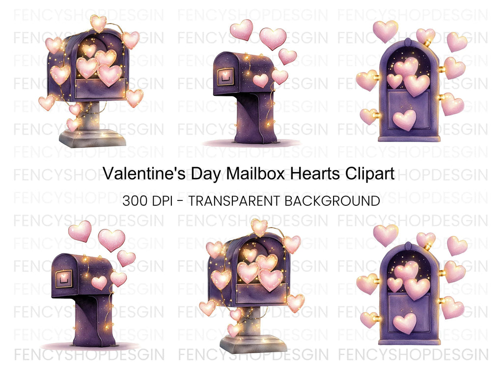 Valentine Mailbox Hearts Clipart Bundle