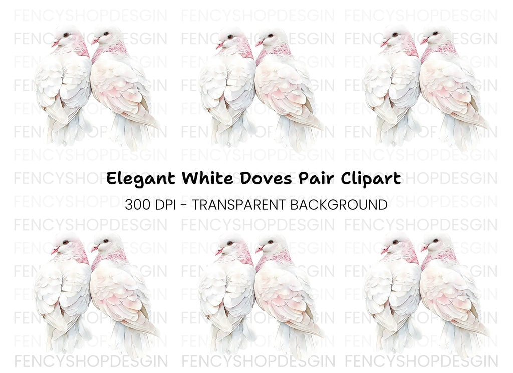 Pair of White Doves Clipart Bundle