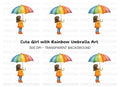 Girl with Rainbow Umbrella Clipart Bundle