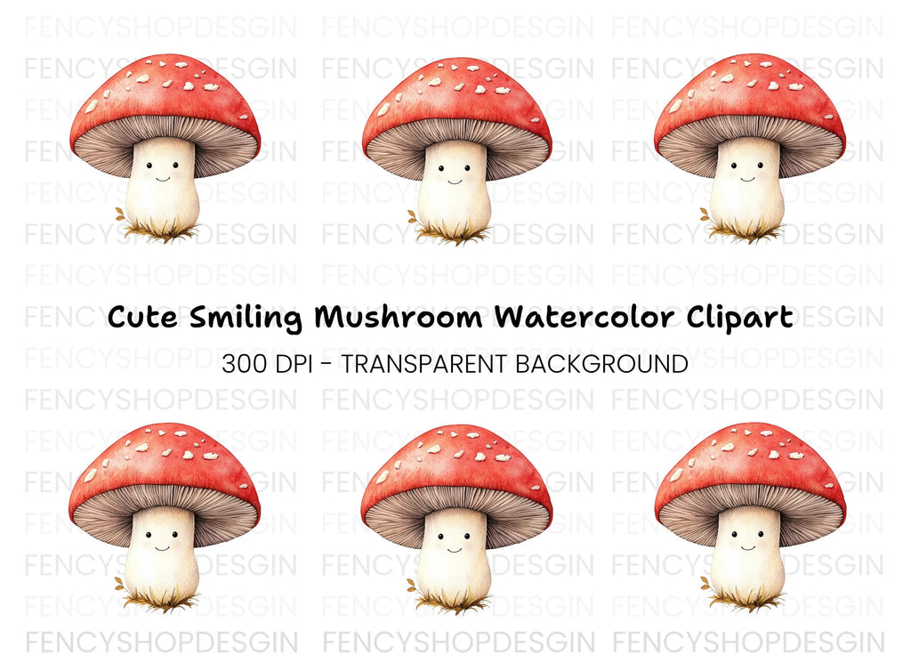 Cute Kawaii Mushroom Clipart Bundle