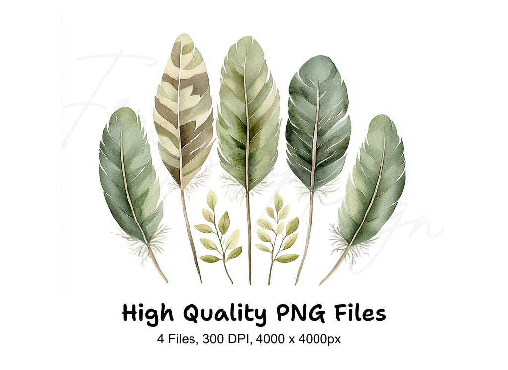 Boho Feathers and Leaves Clipart Bundle