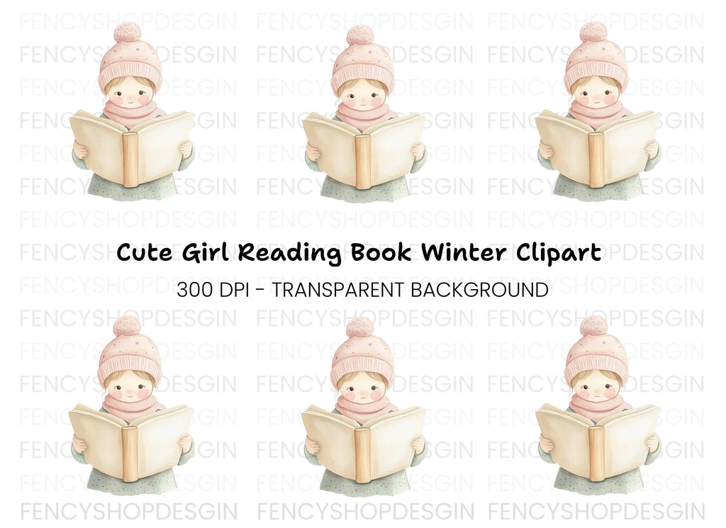 Winter Girl Reading Book Clipart Bundle