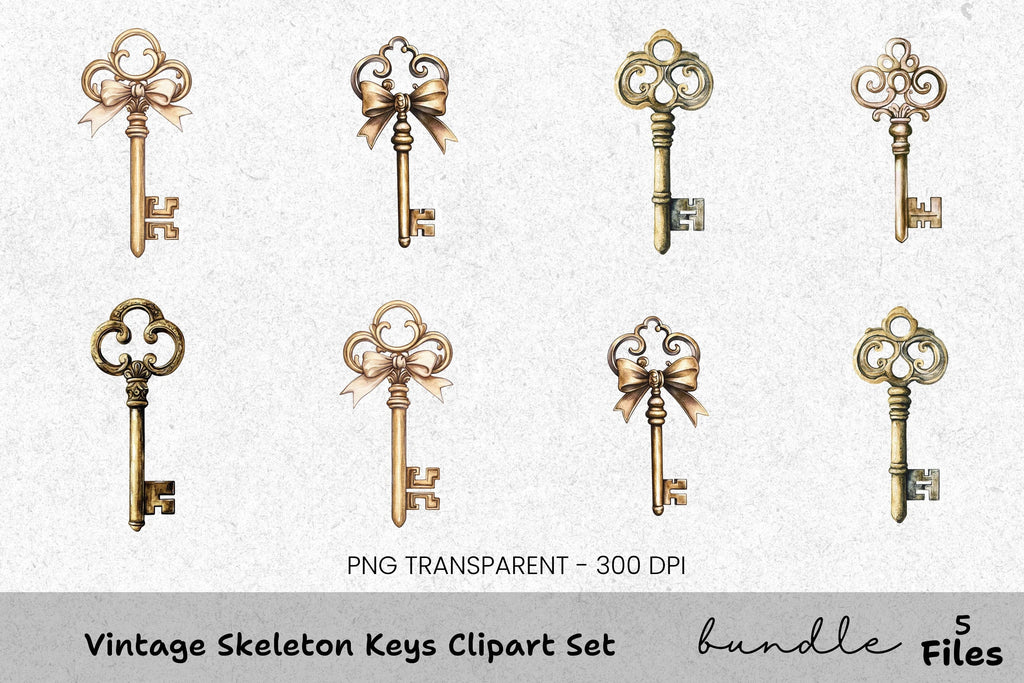 Vintage Skeleton Keys Clipart Bundle