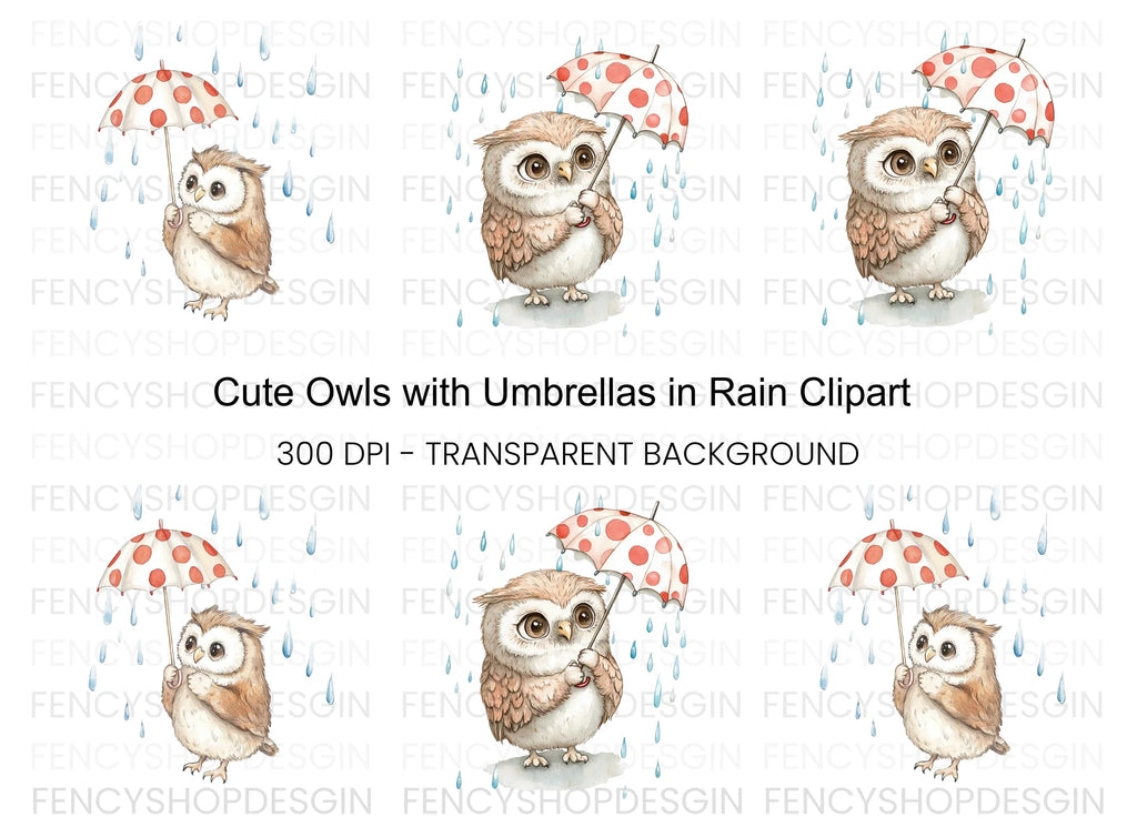 Owls with Umbrellas Clipart Bundle