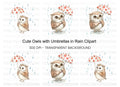 Owls with Umbrellas Clipart Bundle