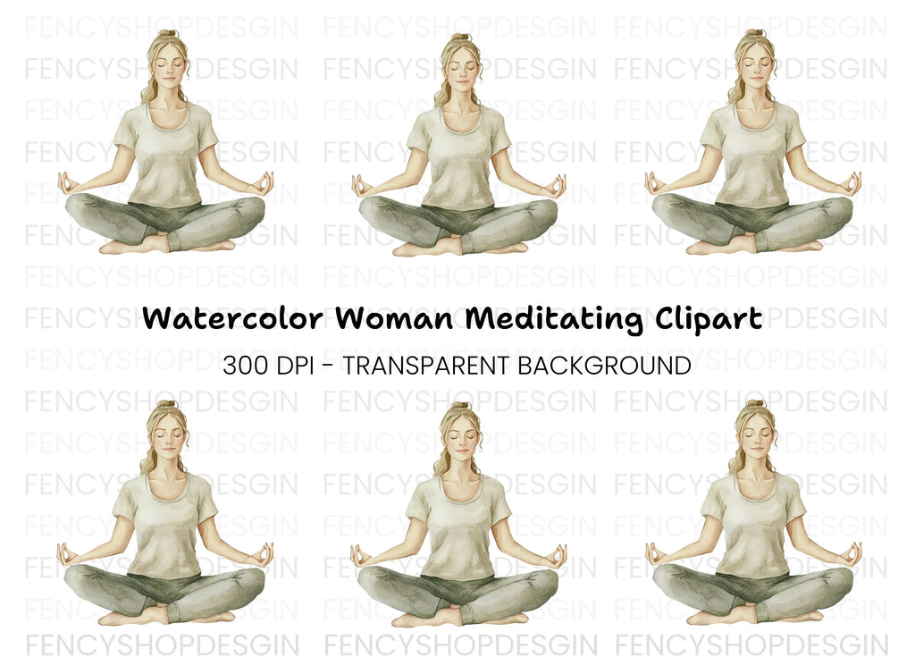 Woman Meditating Clipart Bundle