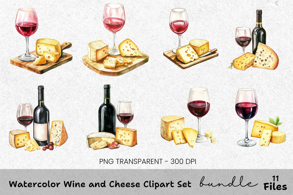 Wine and Cheese Clipart Bundle