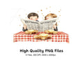 Couple Reading Newspaper Breakfast Clipart Bundle