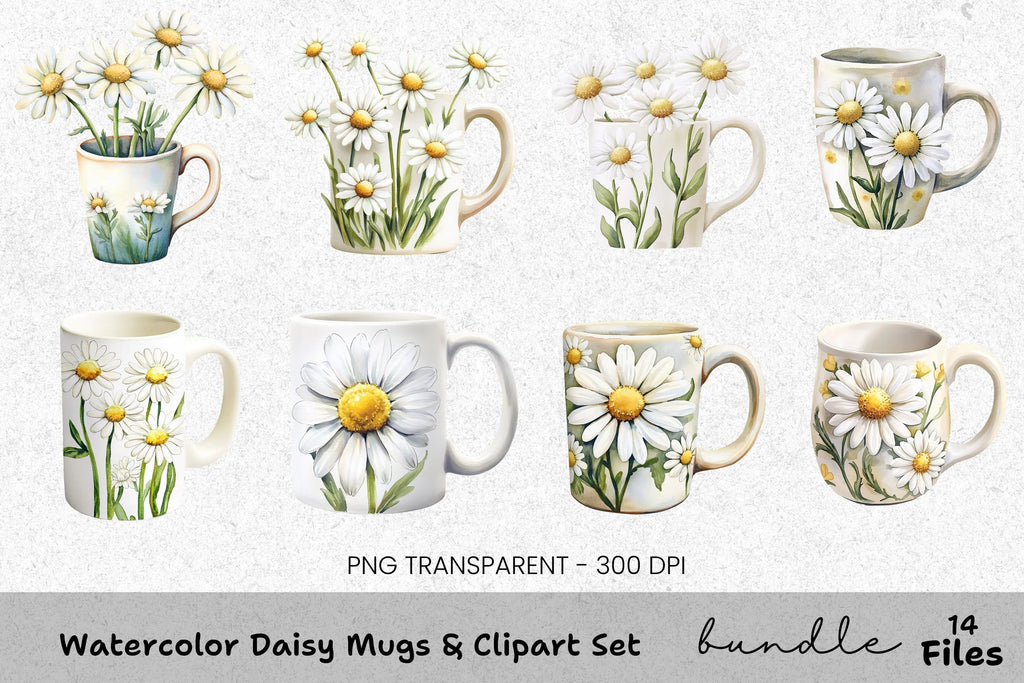 Daisy Mugs Clipart Bundle