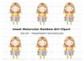 Sweet Girl in Rainbow Dress Clipart Bundle