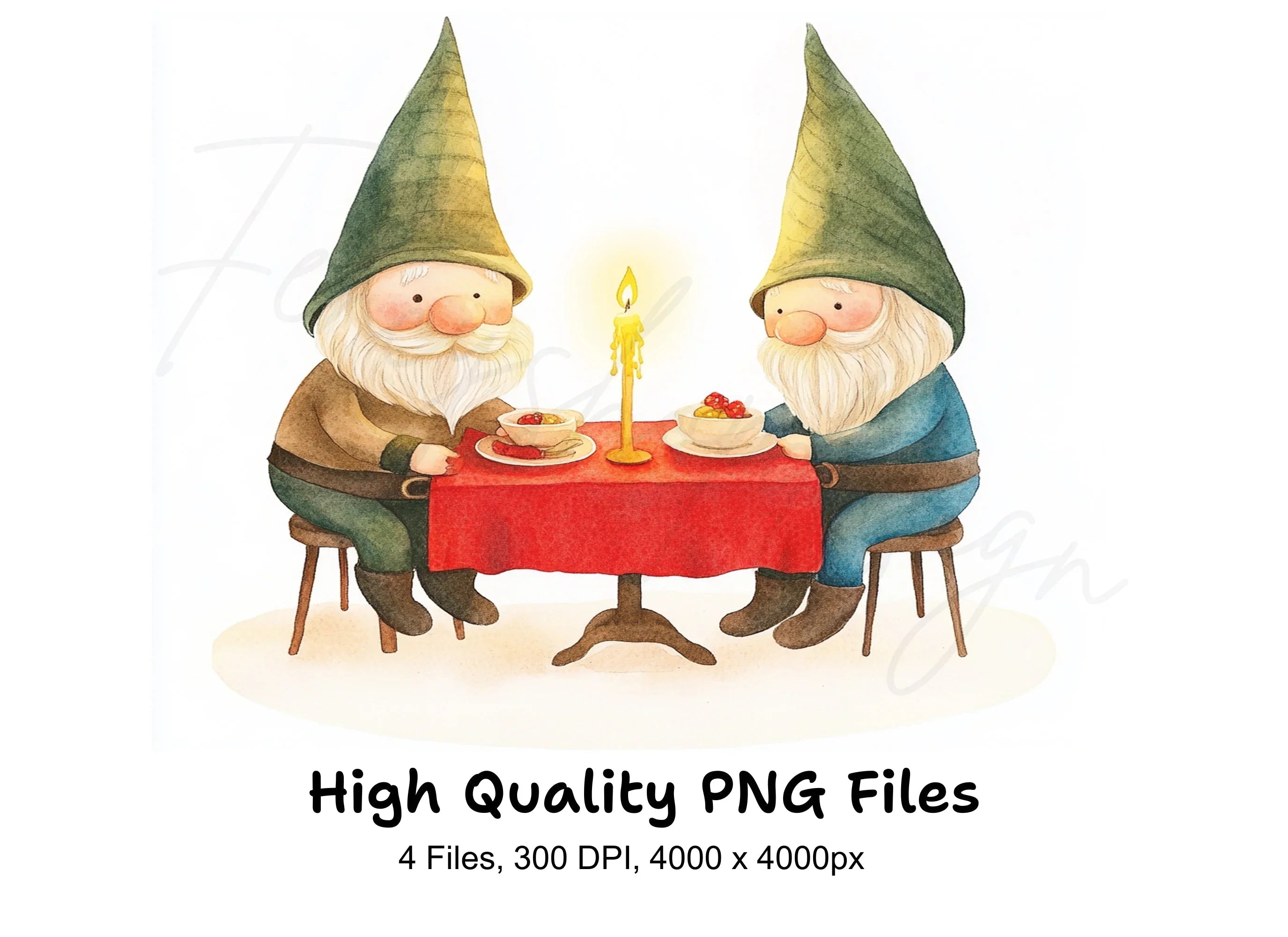 Romantic Gnome Couple Dinner Clipart Bundle