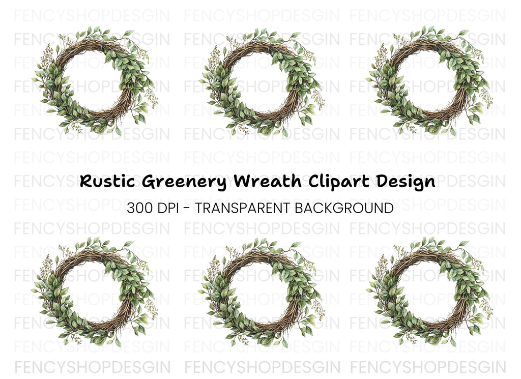 Rustic Greenery Wreath Clipart Bundle