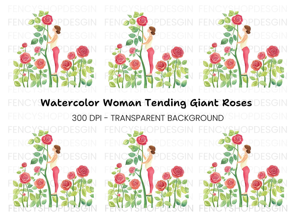 Elegant Woman with Roses Clipart Bundle