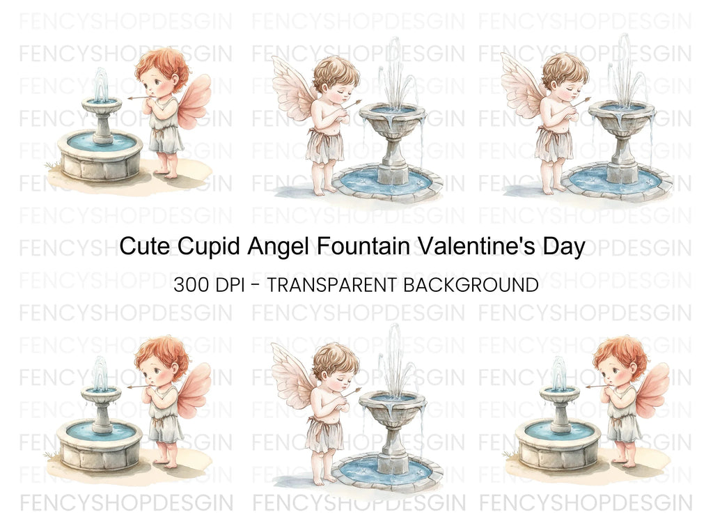 Cute Cupid with Fountain Clipart Bundle