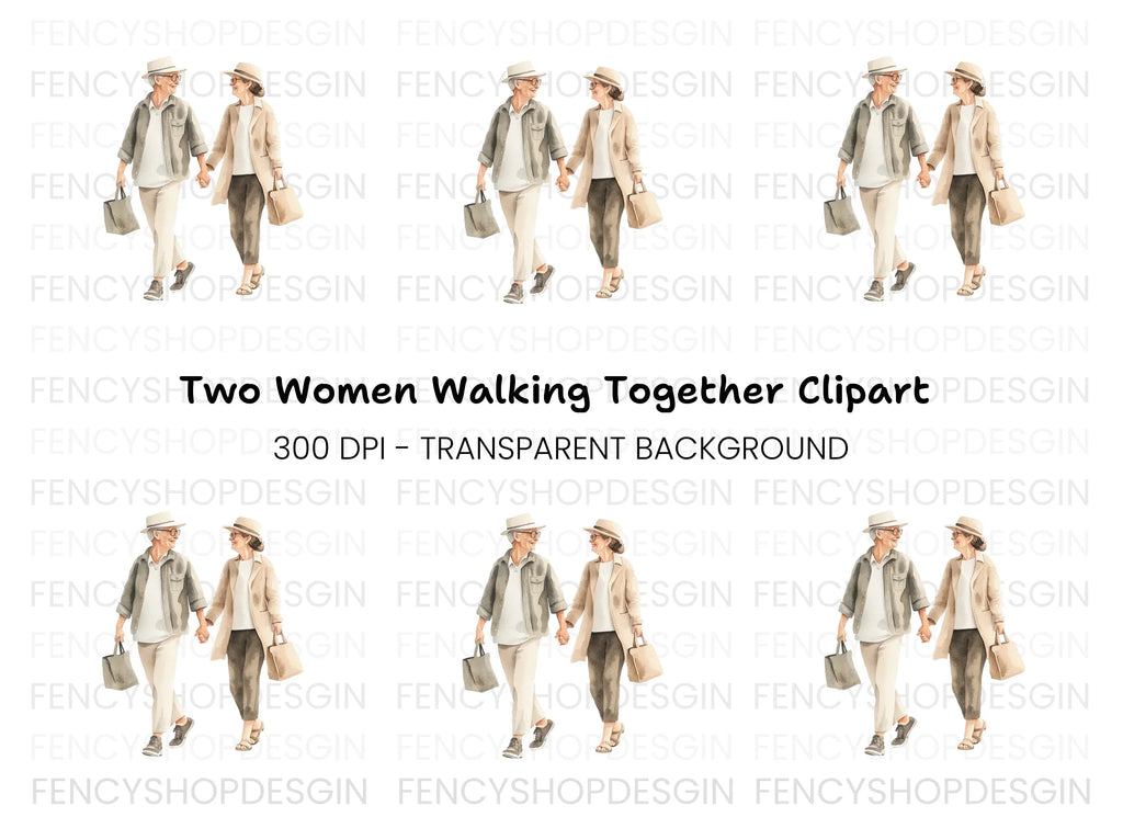 Elderly Couple Shopping Clipart Bundle