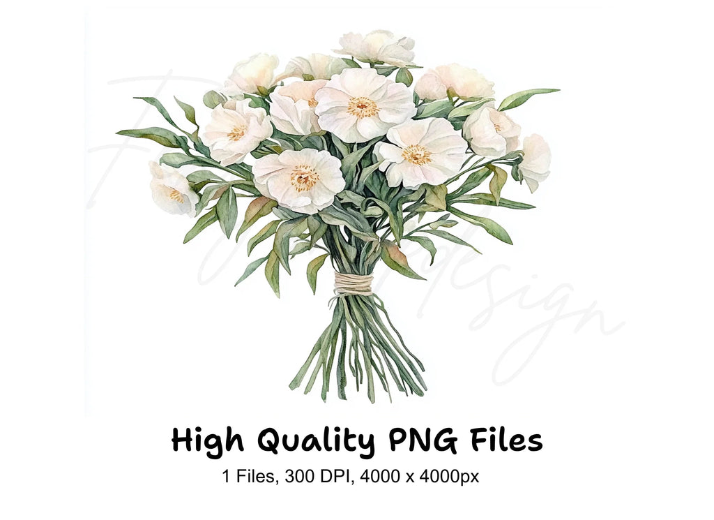 Elegant White Floral Bouquet Clipart Bundle
