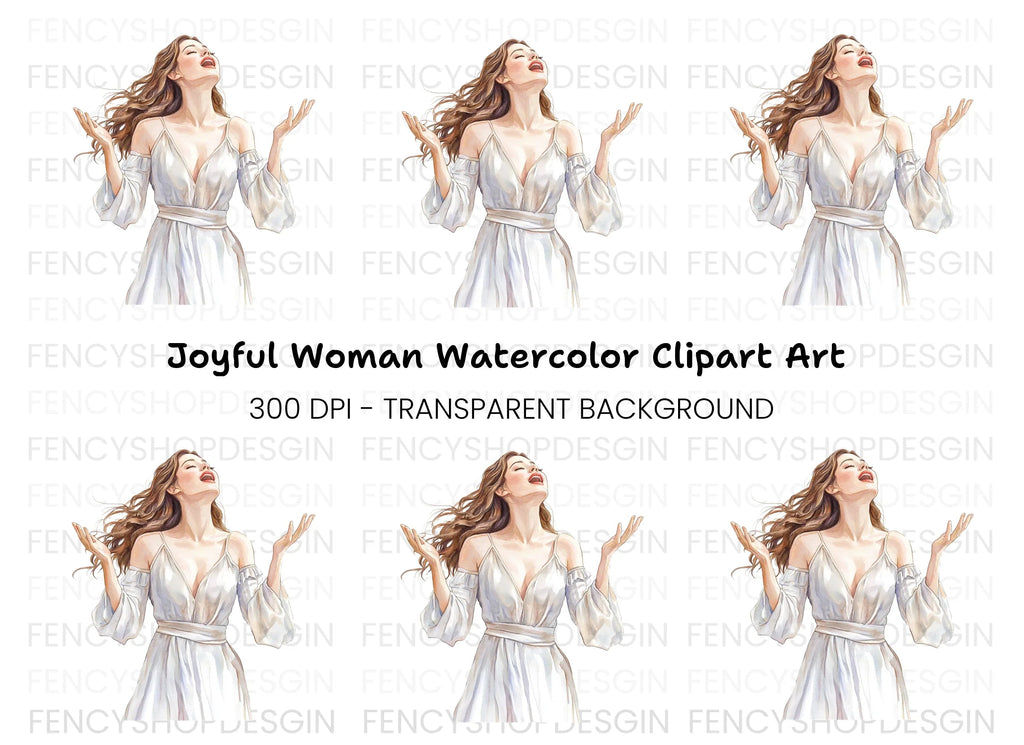 Joyful Woman in White Dress Clipart Bundle
