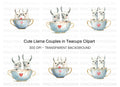 Cute Llama Couple in Teacups Clipart Bundle