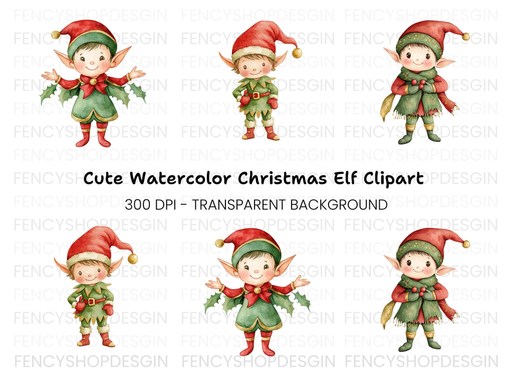 Cute Christmas Elves Clipart Bundle