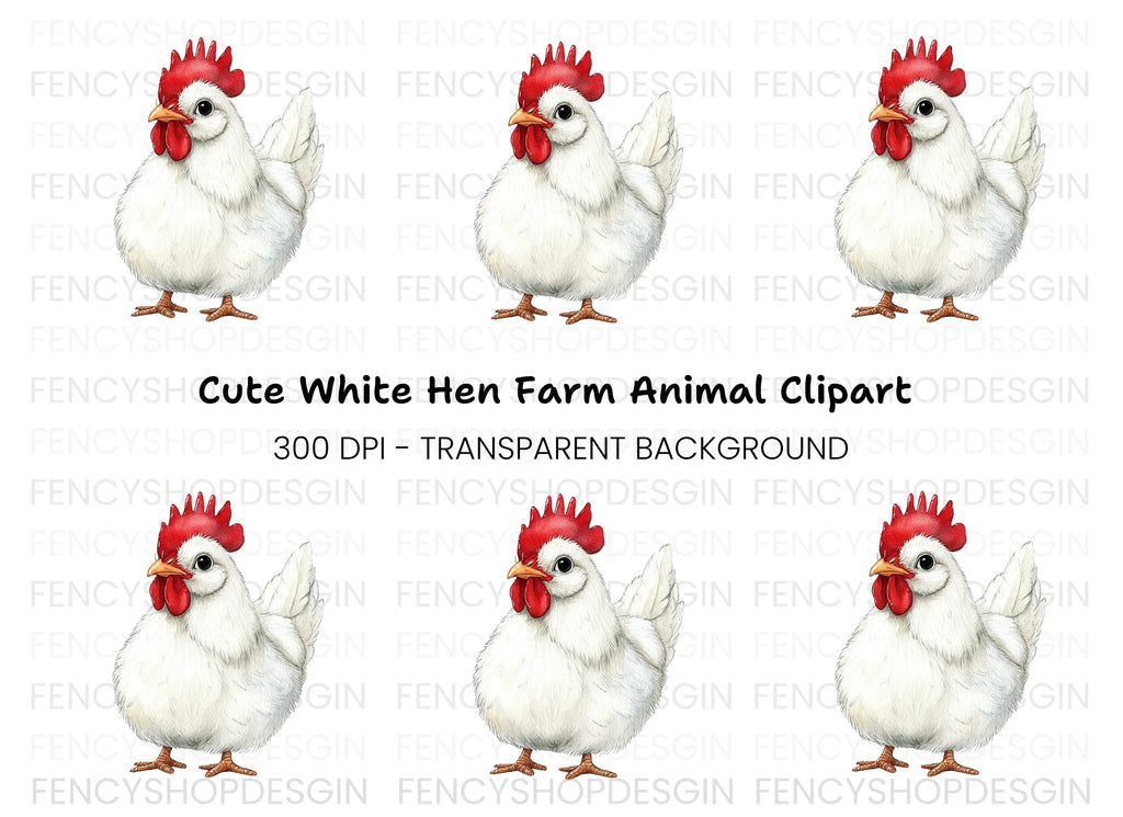 Cute White Rooster Clipart Bundle