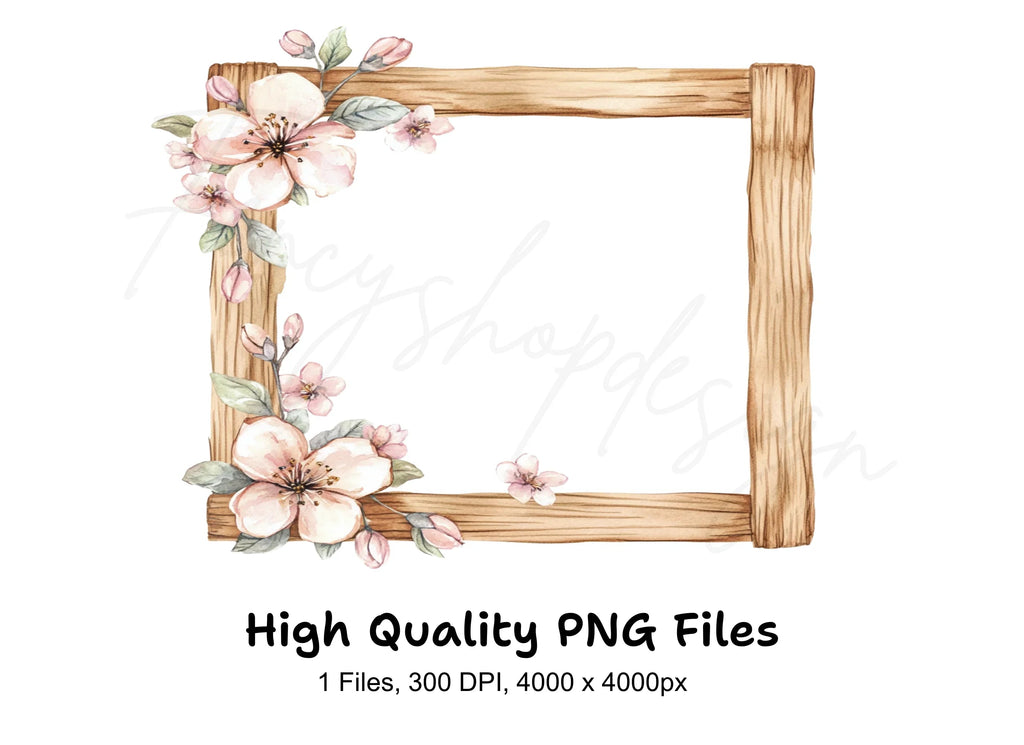 Cherry Blossom Wood Frame Clipart Bundle