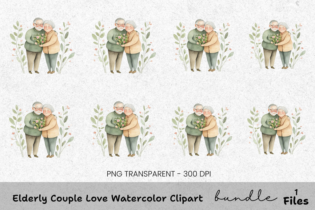 Elderly Couple Love Clipart Bundle