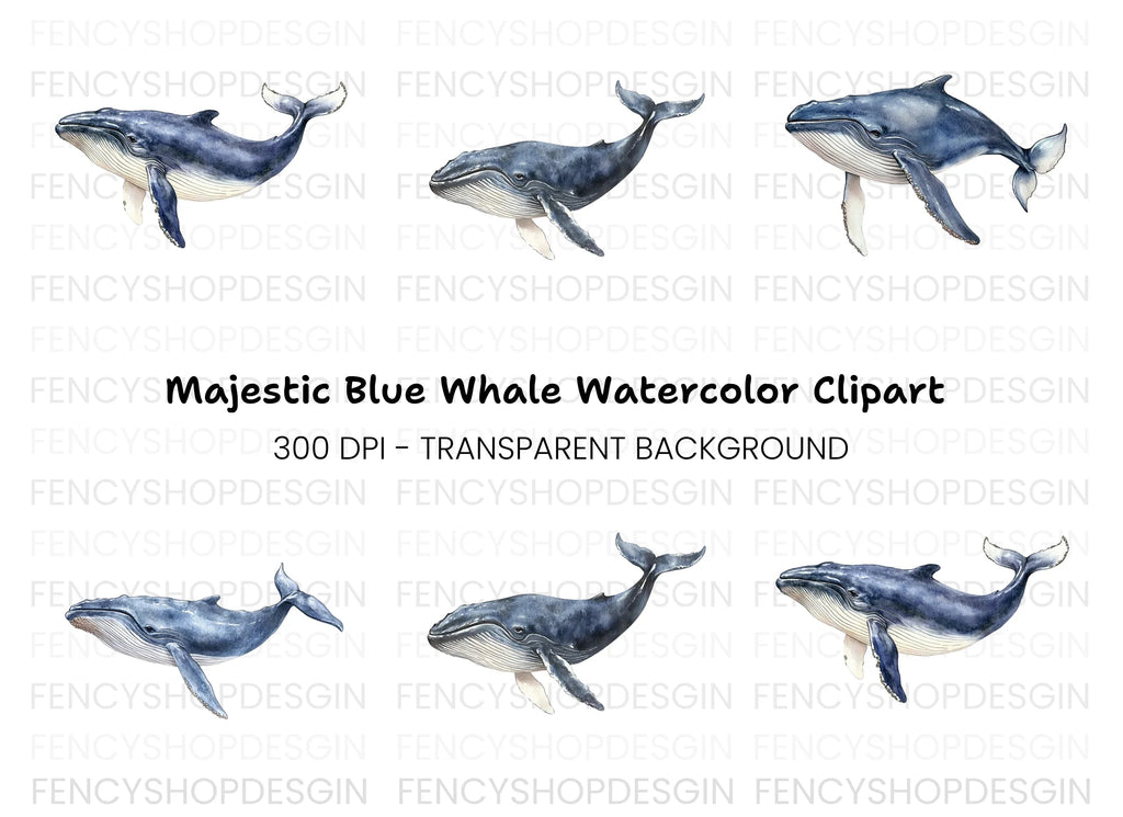 Blue Whale Clipart Bundle