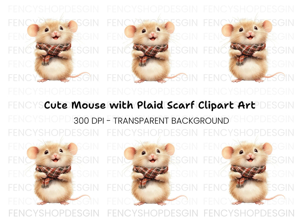 Cute Mouse with Scarf Clipart Bundle