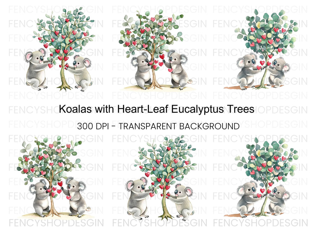 Koalas Decorating Heart Tree Clipart Bundle
