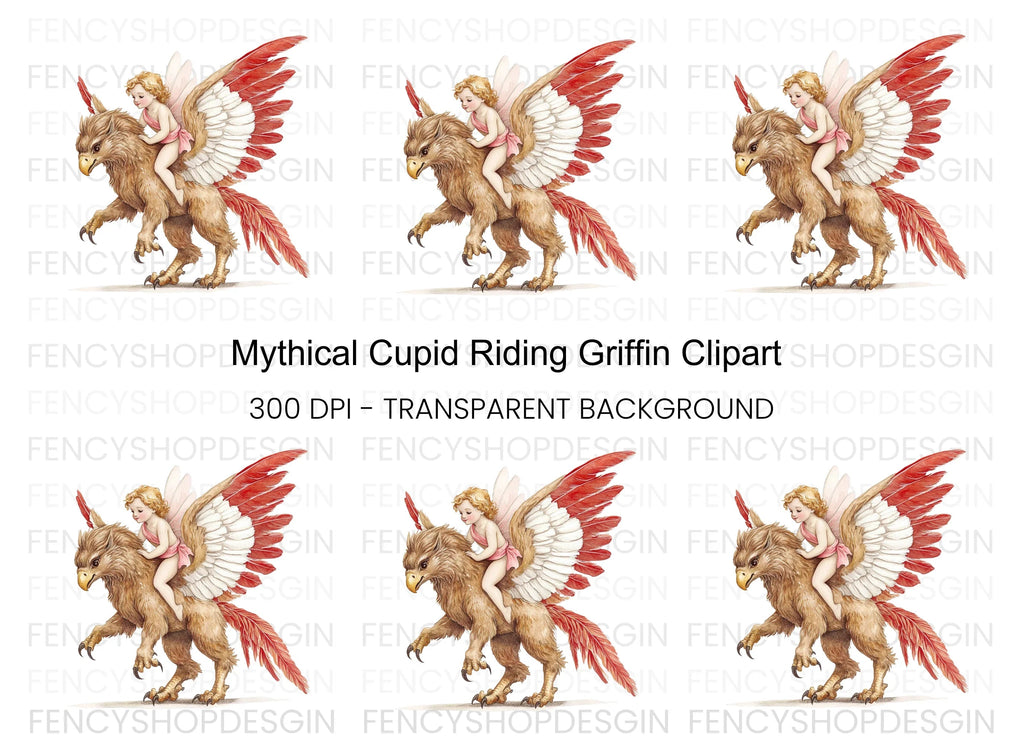 Adorable Cupid Riding Griffin Clipart Bundle