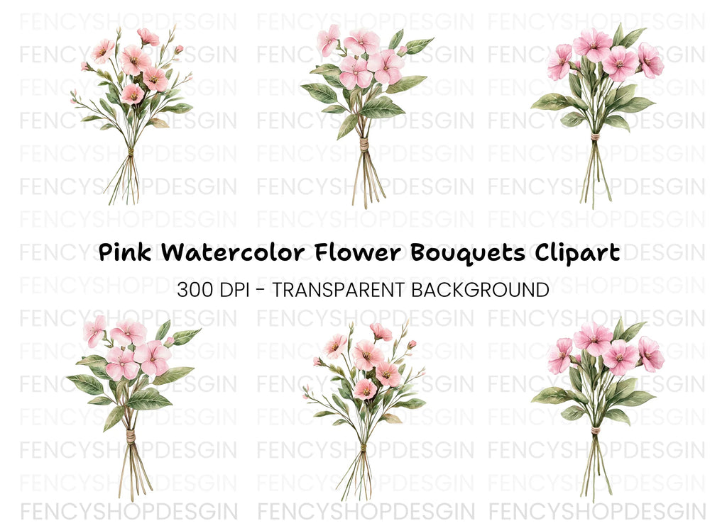 Pink Floral Bouquet Clipart Bundle