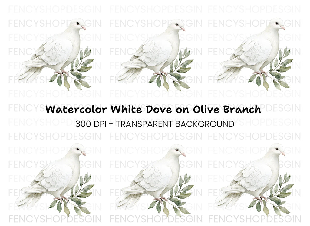White Dove with Olive Branch Clipart Bundle