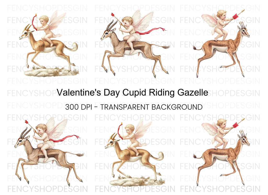 Cupid Riding Gazelle Clipart Bundle