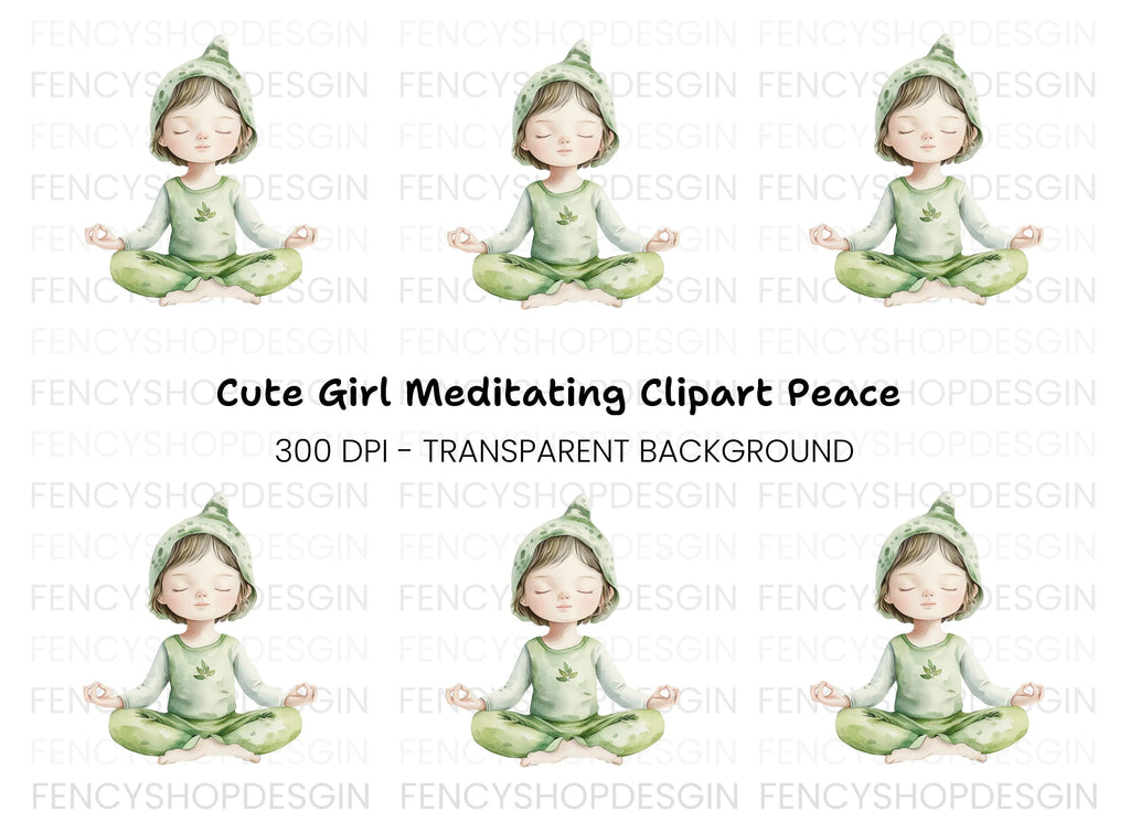 Cute Meditating Child Clipart Bundle