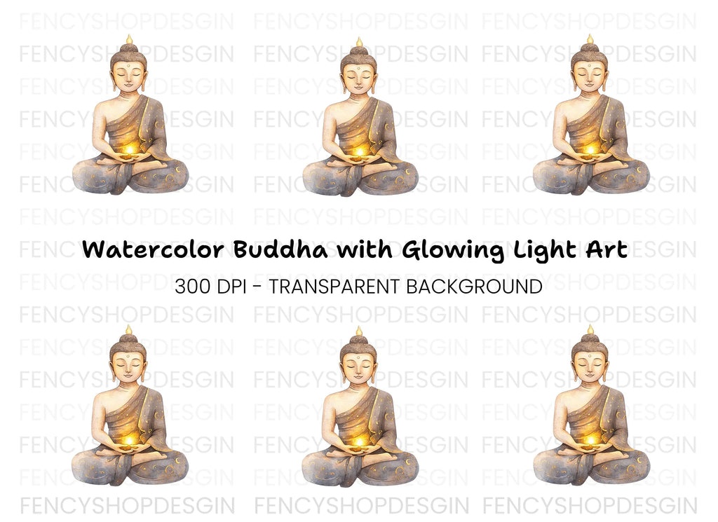 Meditating Buddha with Glowing Light Clipart Bundle