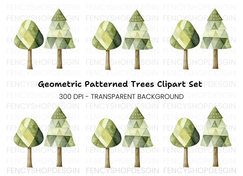 Geometric Tree Clipart Bundle