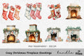 Christmas Fireplace and Stockings Clipart Bundle