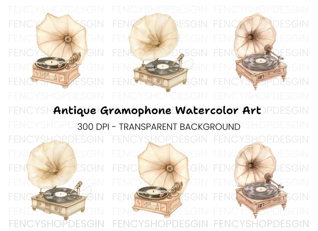Antique Record Player Clipart Bundle