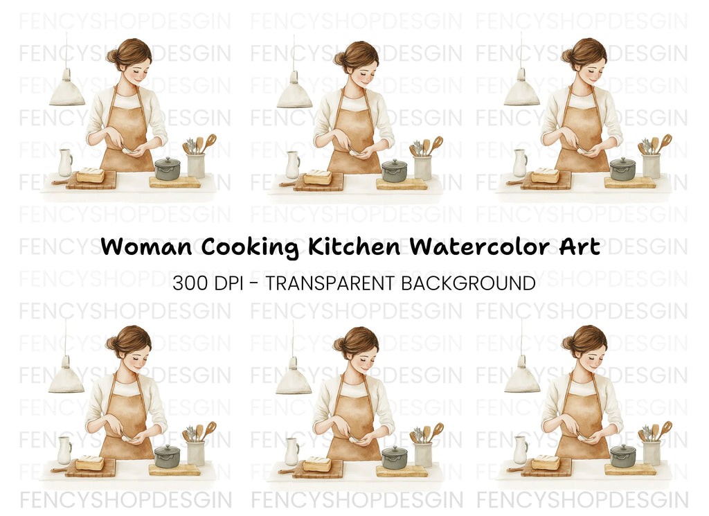 Kitchen Scene Woman Cooking Clipart Bundle
