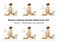 Kitchen Scene Woman Cooking Clipart Bundle